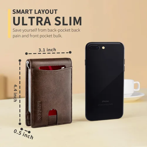 Miniatura 3 de RUNBOX Minimalist Slim Wallet for Men with Money Clip RFID Blocking Front Pocket Leather