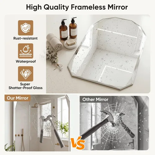 Miniatura 5 de Suidia Espejo de baño, espejo de pared de 20 x 30 pulgadas, espejo de baño sin marco con borde biselado para dormitorio, sala de estar, entrada