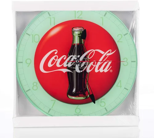 Miniatura 3 de Mark Feldstein & Associates Botella de Coca Cola Redondo Vintage Botón Rojo Logo 12 x 12 Reloj de Pared de Vidrio