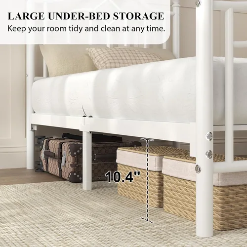 Miniatura 5 de LoVinson Base de cama individual con cabecero y estribo, marco de cama de plataforma de metal moderno para niños, soporta hasta 800 libras, no Blanco