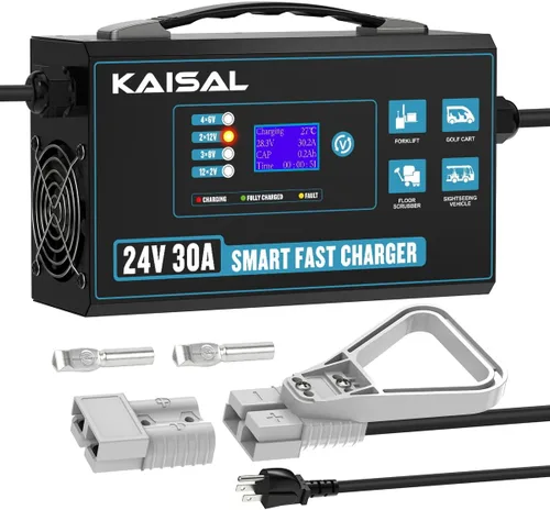 Cargador de batería para carretilla elevadora 24V 30A Cargador de batería inteligente con pantalla digital LCD Cargador de carretilla elevadora de