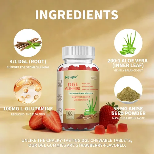 Miniatura 3 de Gomitas DGL Extracto de raíz de regaliz deglicirricinado, quercetina, aloe vera, polvo de semilla de anís Salud intestinal, alivio del estómago