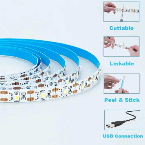 Miniatura 4 de Tira de luz LED roja USB 620-625nm 5V alimentada por USB, 13.12 pies/4M, 240 LED, flexible, SMD2835, de alto brillo, sin impermeabilidad, IP20