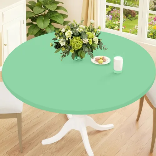 Miniatura 15 de Smiry Mantel Redondo de Spandex, Manteles Elásticos Ajustados Lavables para Mesas de 18"-24", Cubierta de Mesa de Pícnic Elástica Impermeable