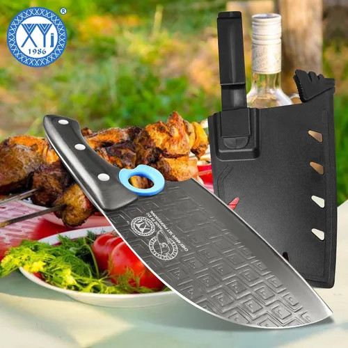 Miniatura 7 de XYJ Auténtico desde 1986, cuchillo de carnicero grande y resistente, cuchillo de chef serbio con estuche, cuchillo de cocina para vegetales