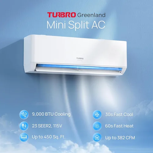 Miniatura 2 de TURBRO Inversor mini split sin conductos de 9,000 BTU con bomba de calor, 24 SEER2, 115 V, R454B, Energy Star, habilitado para WiFi, enfría hasta