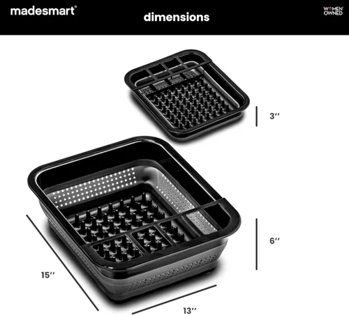 Miniatura 5 de madesmart Estante plegable para platos, estación de secado de platos plegable para platos, cuencos, tazas y utensilios, tabla de drenaje integrada