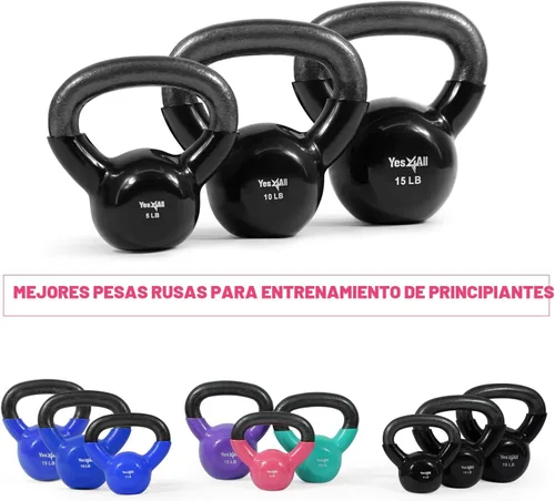 Miniatura 3 de Yes4All - Juego de pesas rusas recubiertas de vinilo, set combinado para entrenamiento corporal completo, fuerza de agarre, flexiones y ejercicios