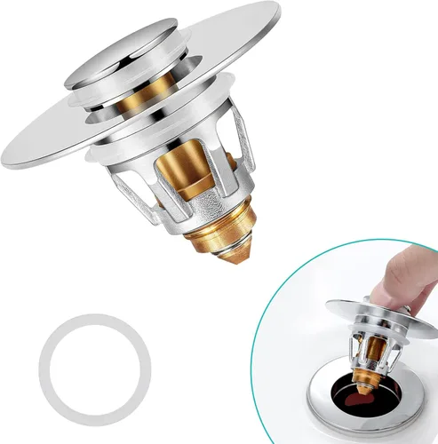 Tapón para lavabo, colador de desagüe para lavabo de baño con colector de pelo, para orificio de desagüe de 1.04''~1.97'', cubierta de desagüe Cromo