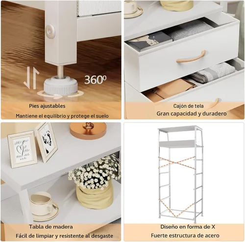 Miniatura 5 de Furnulem Cómoda negra con 5 cajones, cómoda de tela vertical para dormitorio, pasillo, entrada, habitación del bebé, organizador de armario, mesita