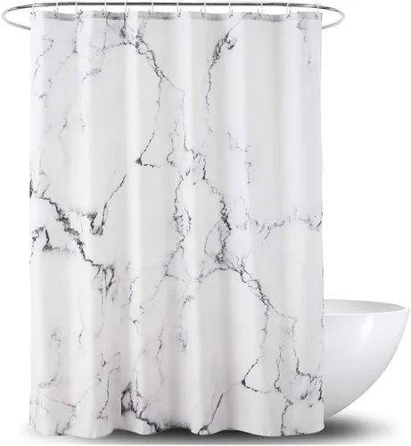 Cortina de baño de tela con impresión estilo mármol en color gris y blanco con ganchos, exclusiva impresión en 3D, accesorios de baño decorativos, a