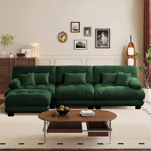 Miniatura 63 de Reposapiés Otomano Tapizado de Terciopelo con Cojín para Sofá Seccional Sofá 300 libras para Sala de Estar (Beige)