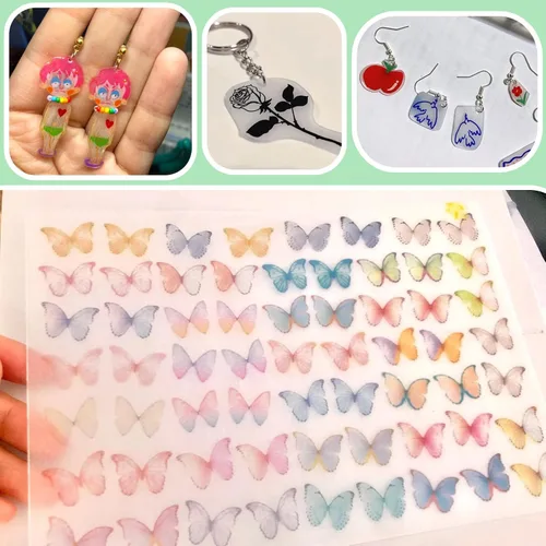 Miniatura 7 de Benvo 10 hojas de plástico termorretráctiles, papel de película de arte retráctil, papel retráctil para hacer tus propios aretes retráctiles DIKS