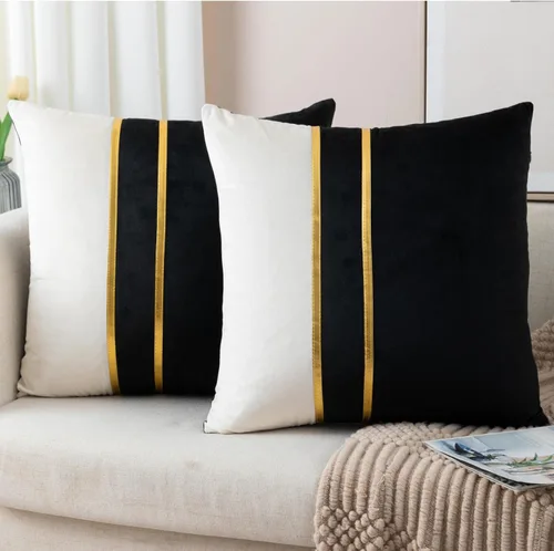 Miniatura 16 de ZLINA Juego de 2 fundas de almohada decorativas de terciopelo verde aguamarina y blanco con parches y cuero dorado de 16 × 16 pulgadas, fundas