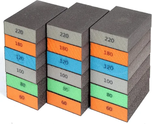Miniatura 9 de Paquete de 8 bloques de lijado, esponja de lijado de ángulo simple y doble, lavable y reutilizable, bloque de lijado para madera, paneles de yeso