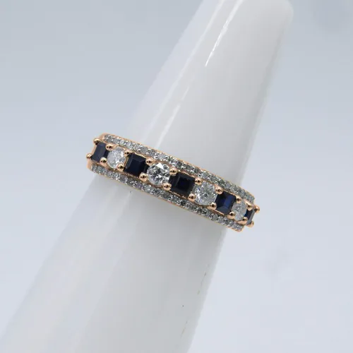 Miniatura 3 de Dazzlingrock Collection Anillo de boda de 9 piedras de zafiro azul princesa y diamante blanco redondo de 0.098 in cada uno en oro de 14 quilates