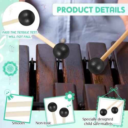 Miniatura 3 de Boao 6 piezas de mazo de goma de percusión xilófono de palitos de glockenspiel, palitos de tambor con mango de madera, mazo de goma, kit