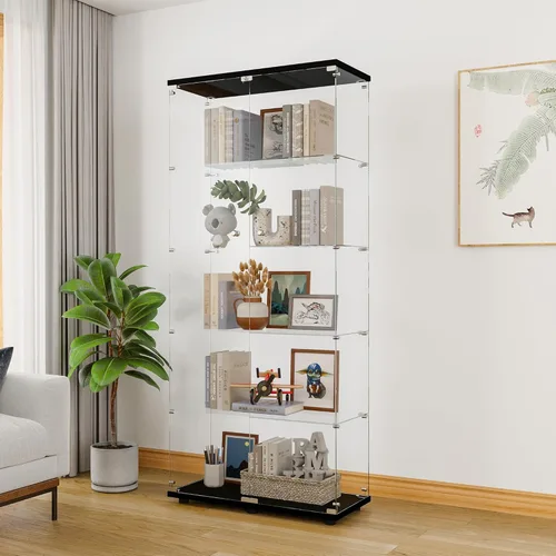 Miniatura 27 de LFT HUIMEI2Y Vitrina de cristal con puerta y cerradura, gabinete Curio de 4 niveles para coleccionables, figuras, vino, vitrina de vidrio templado