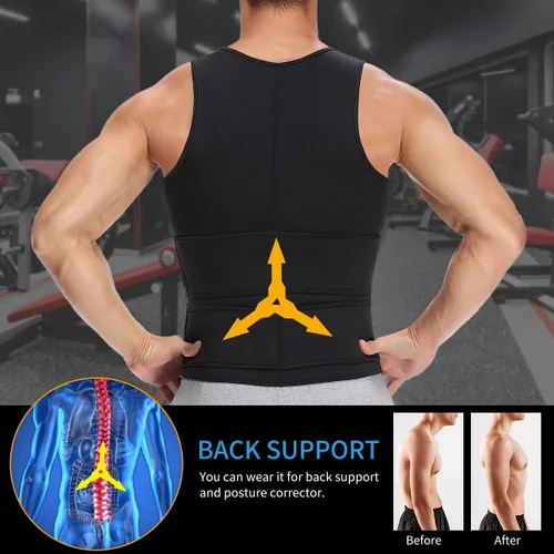 Miniatura 3 de SHAPERIN - Chaleco de neopreno para hombre, faja reductora efecto sauna, estilo camiseta sin mangas con zíper y dos cinturones