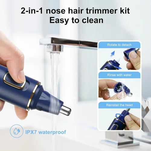 Miniatura 5 de XOOMRSCP Recortadora de pelo de nariz para hombres, recortadora de pelo recargable 2 en 1, sin dolor, multifuncional, para orejas y nariz, con Azul