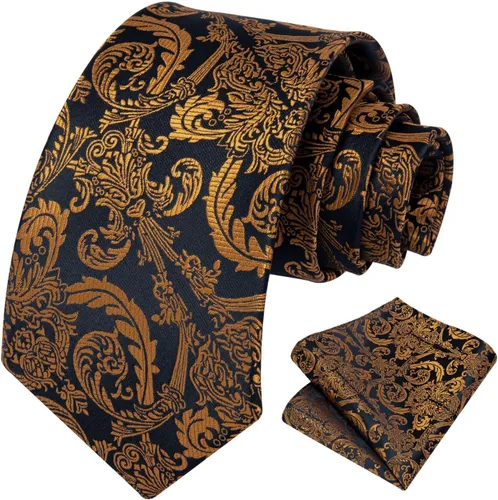 Miniatura 65 de HISDERN Corbatas para hombre, corbata de cachemira y bolsillo cuadrado tejido clásico floral para hombre, corbata de fiesta de boda