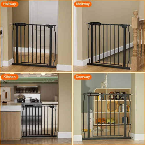Miniatura 6 de Puerta extra ancha para bebé, puertas extra anchas para perros, para escaleras, puertas, puertas de seguridad de metal negro, con montaje a presión
