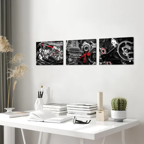 Miniatura 5 de FuShvre Mecánico Cuadros Mecánico Tienda Arte de Pared Lienzo Motor Impresiones para Taller Oficina Hombre Cueva Decoración de Pared Negro y Rojo