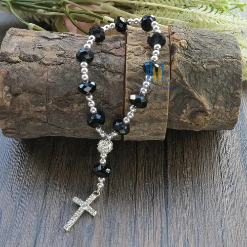 Miniatura 5 de 12 pulseras de rosario de cristal con diamantes de imitación, cruz, bautismo, boda, primera comunión, recuerdo de quinceañera, regalo conmemorativo