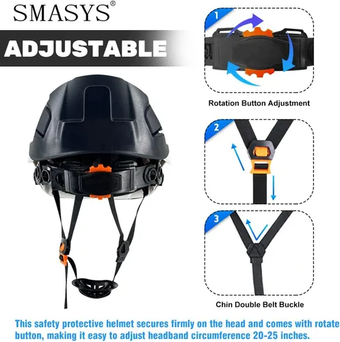 Miniatura 4 de SMASYS Casco de seguridad ABS ajustable con visera de suspensión de 6 puntos perfecto para construcción y escalada