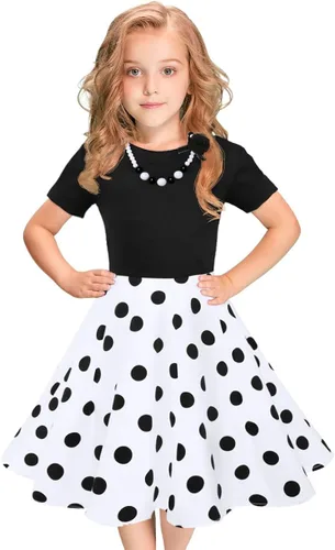 Tao-Ge Vestido vintage de lunares para niñas, vestidos de fiesta retro de los años 50, vestido de fiesta con vuelo, talla 6-12 con collar