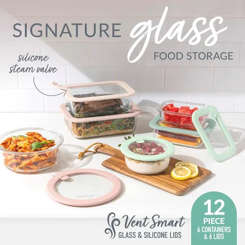 Miniatura 2 de Bentgo Signature Recipientes de vidrio a prueba de fugas para almacenamiento de alimentos - Juego de 12 piezas, recipientes sin plástico de 1