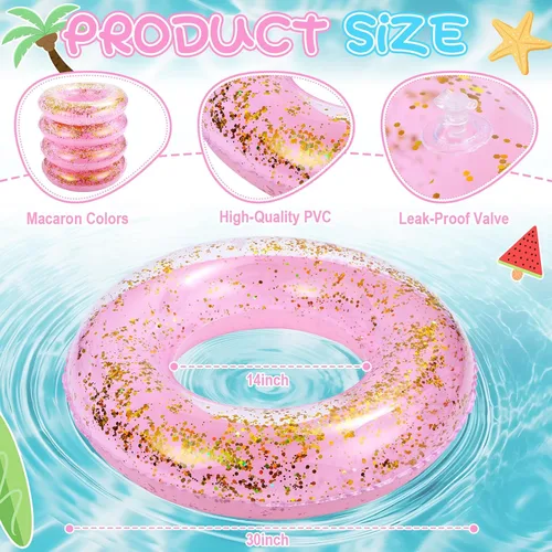 Miniatura 4 de Flotador inflable de piscina con purpurina de 30 pulgadas, tubo de natación con confeti dorado, tubo interior de natación para adultos, flotadores