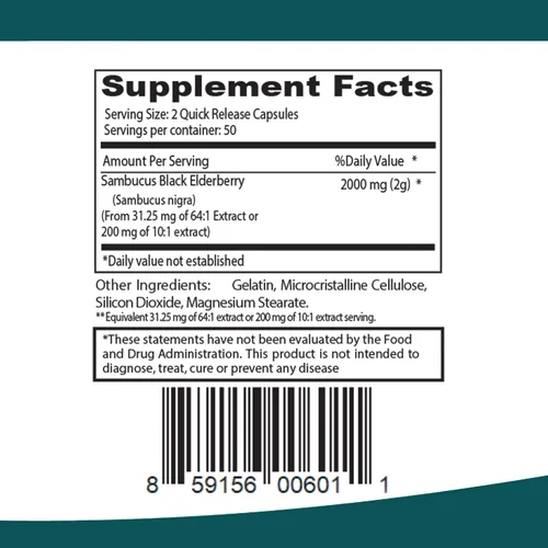 Miniatura 4 de ELP ESSENTIAL Cápsulas de saúco negro de 2000 mg 100 unidades Extracto de Sambucus súper concentrado, antioxidante e inmune