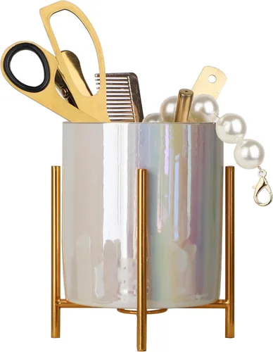 Miniatura 4 de Planet Pencil Cup Sturdy Metal Frame with White Ceramic Pen Holder For Desks and kitchen Appliance Holders