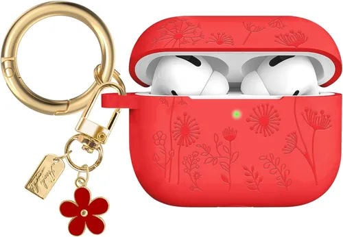 Miniatura 9 de Funda con grabado de flores compatible con AirPods Pro 2 2022, funda de silicona para AirPods Pro de 2ª/1ª generación con bonito llavero de flores