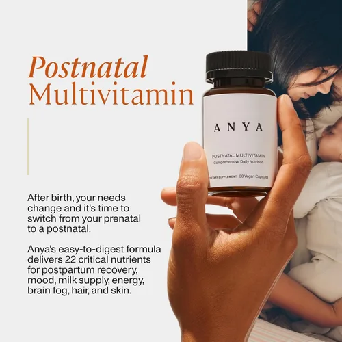 Miniatura 2 de ANYA Multivitamínico posparto, vitamina posnatal para mujeres lactancia, 30 cápsulas – Vitaminas A, C, D3, zinc, B12, biotina, folato y hierro