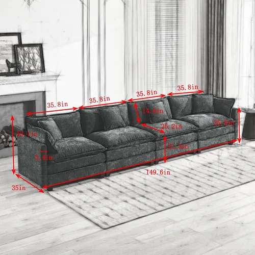 Miniatura 2 de Sofá Sillones de felpilla transpirable de 150 pulgadas para sala con diseño ergonómico, sofás para sala con modular flexible para espacios de vida