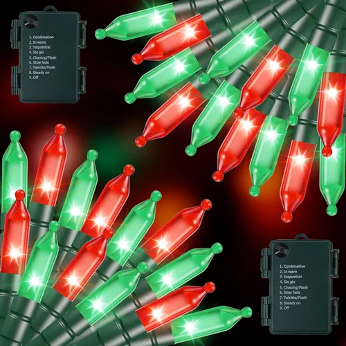 Miniatura 9 de RECESKY Paquete de 2 Luces de Cadena de Navidad con Temporizador Incorporado - Total 100 LED 36 pies Luces de Cadena de Hadas a Batería - Mini Rojo