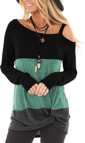TEMOFON - Blusa de manga larga para mujer, con nudo torcido, estilo casual, tipo túnica, hombro descubierto, talla S - 2XL