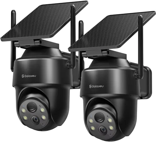GALAYOU Cámaras 2K para seguridad en el hogar, cámara inalámbrica WiFi de 2.4G para exteriores, funciona con energía solar/batería, visión nocturna