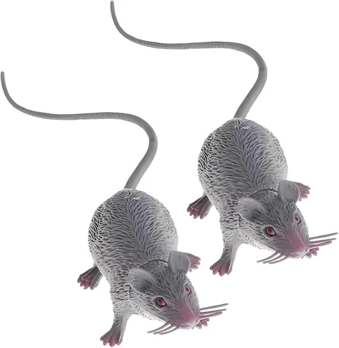 2 ratones falsos realistas realistas, rata espeluznante, broma de Halloween, rata de goma con cola larga, decoraciones espeluznantes del día de los