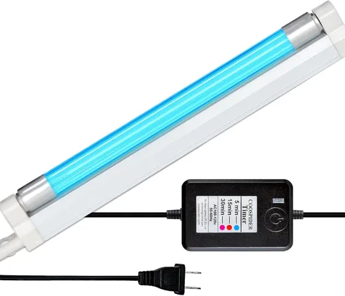 Coospider 6W Luz UV Libre de Ozono, Lámpara Desinfectante 253.7nm con 3 Configuraciones de Tiempo, Lámpara UVC para Zapatos/Ropero/Gabinete/Baño