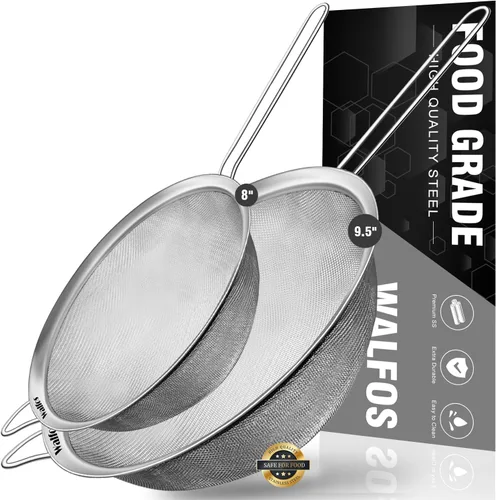 Miniatura 13 de Walfos Colador grande de malla fina de 8.6 pulgadas, coladores de alimentos de metal para cocina con mango resistente, tamiz de malla de acero