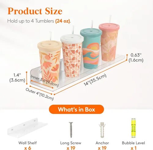 Miniatura 3 de Lifewit Estantes flotantes para pared, paquete de 6 estantes de acrílico transparente de 15 pulgadas, decoración de habitación