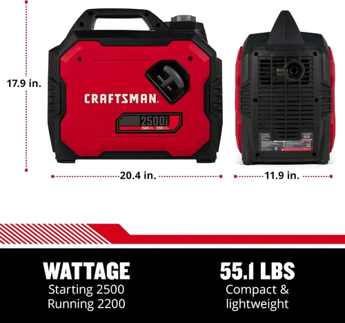 Miniatura 6 de Craftsman C0010250 Generador portátil de gas de 2,500 vatios - Potencia confiable para actividades al aire libre - Funcionamiento silencioso