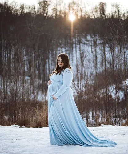 Miniatura 6 de Saslax - Vestido de noche de maternidad con hombros descubiertos, corte de medio círculo, para baby shower, fotos