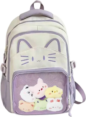 Miniatura 14 de Bolsa Kawaii Cat Ita, bolso con pines, bolsa con inserto, para uso diario y cosplay, nailon, Negro-blanco, Pequeño, Kawaii