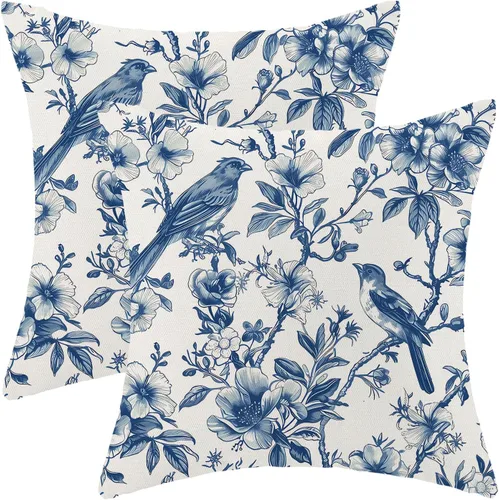 Miniatura 19 de CXMEIFLY Juego de 2 fundas de almohada de hojas florales de primavera de 16 x 16 pulgadas, para decoración de flores chinoiserie, almohadas