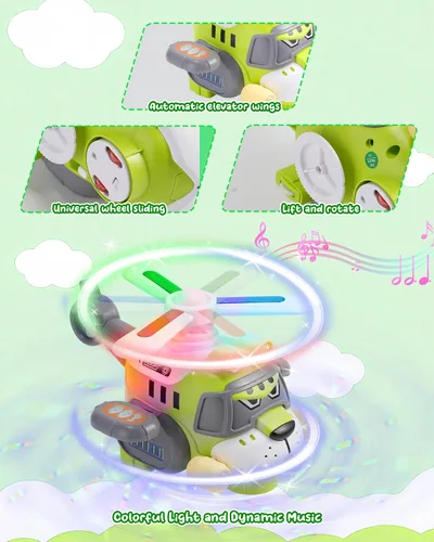 Miniatura 3 de Avión de Juguete para Niños Estilo Tigre – Helicóptero Eléctrico con Luces y Sonidos, Hélice Giratoria 360°, Acción de Choque y Marcha – Juguete