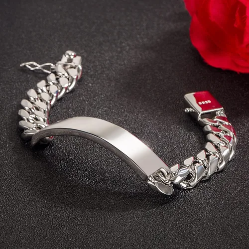 Miniatura 4 de Pulsera de plata de ley 925 maciza de eslabones cubanos de Miami para hombre, de 0.47 pulgadas, rectangular, 7, 7.5, 8, 8.5, 9, 9.5, 10 pulgadas